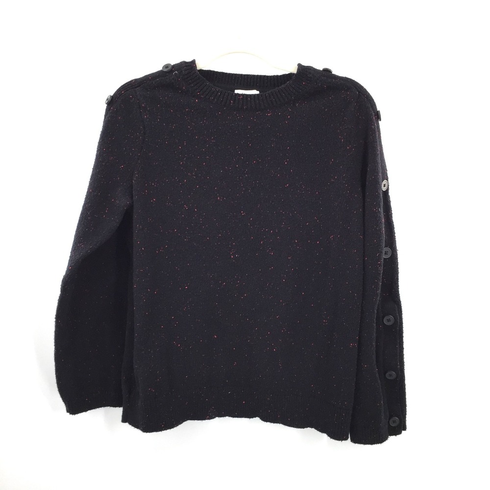 J Jill Black Red cotton speckled Sweater button effortlessly chic minimalist M